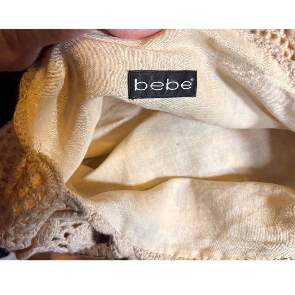 Bebe Crochet Shoulder Bag Women Medium Tan Cream Good Boho Sunburst Rose Circle